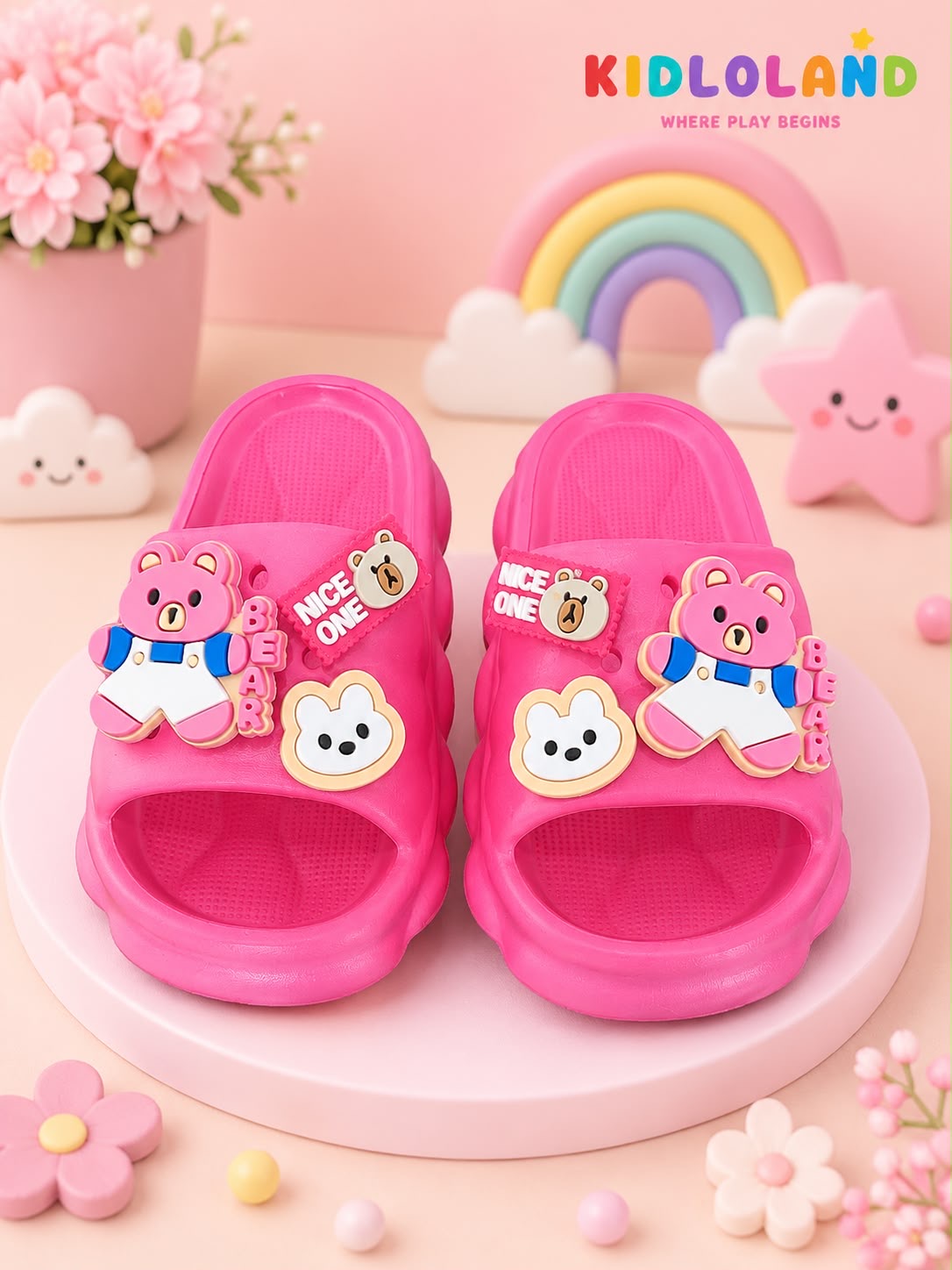 Cute Bear Kids Slippers (Pink/Purple)