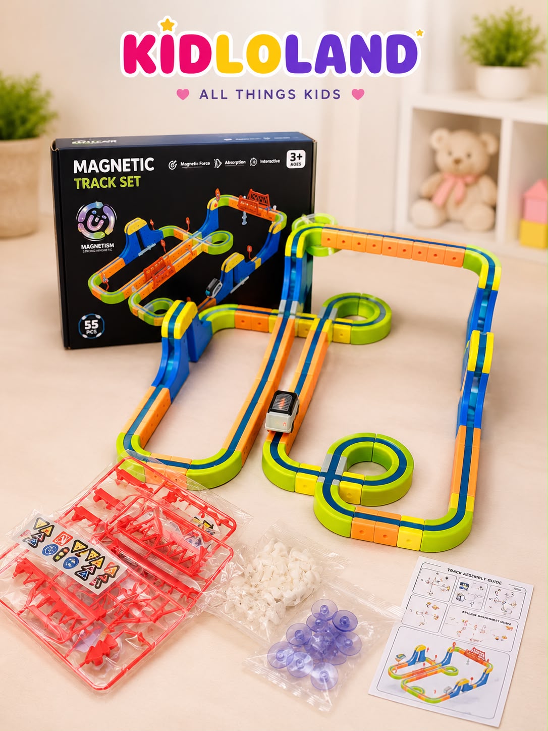 Premium Magnetic Track Set – 55 Piece Interactive Racing Track with Motorized Car (Ages 3+)
