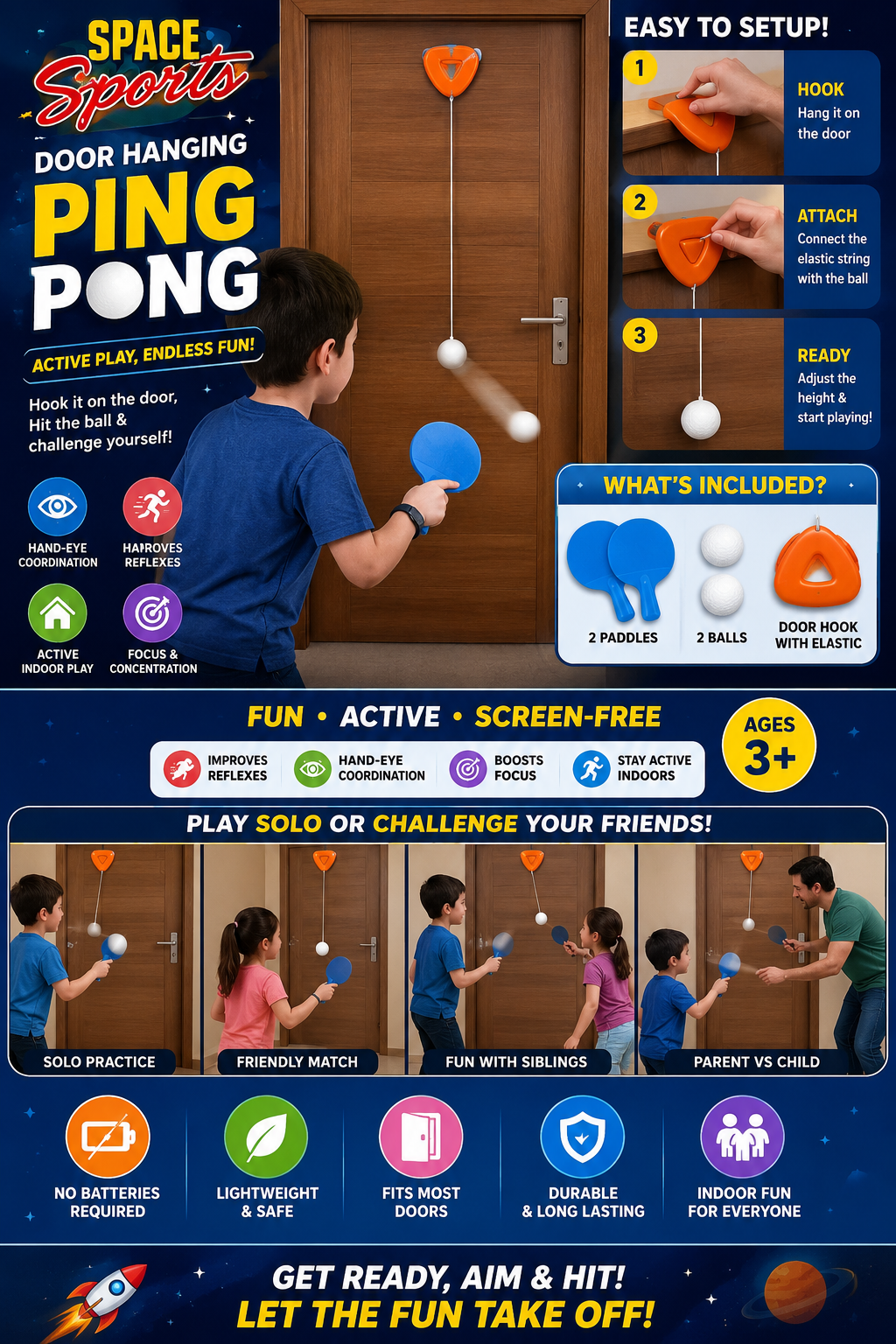 Space Sports Door Hanging Ping Pong Set π