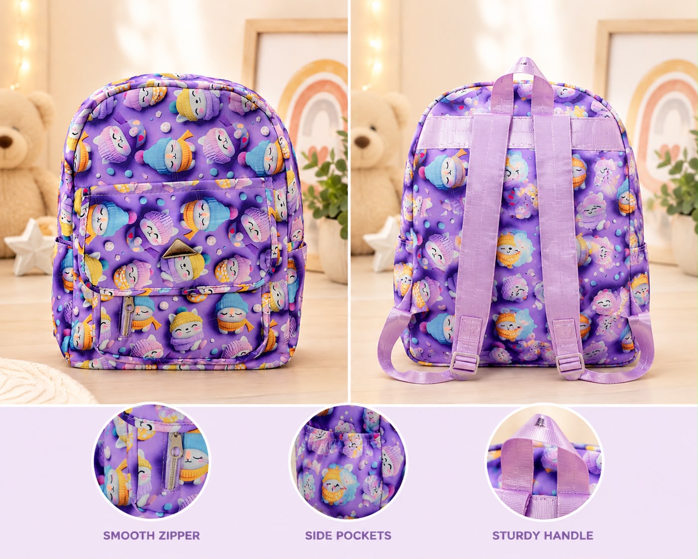Kids Printed Backpack purple