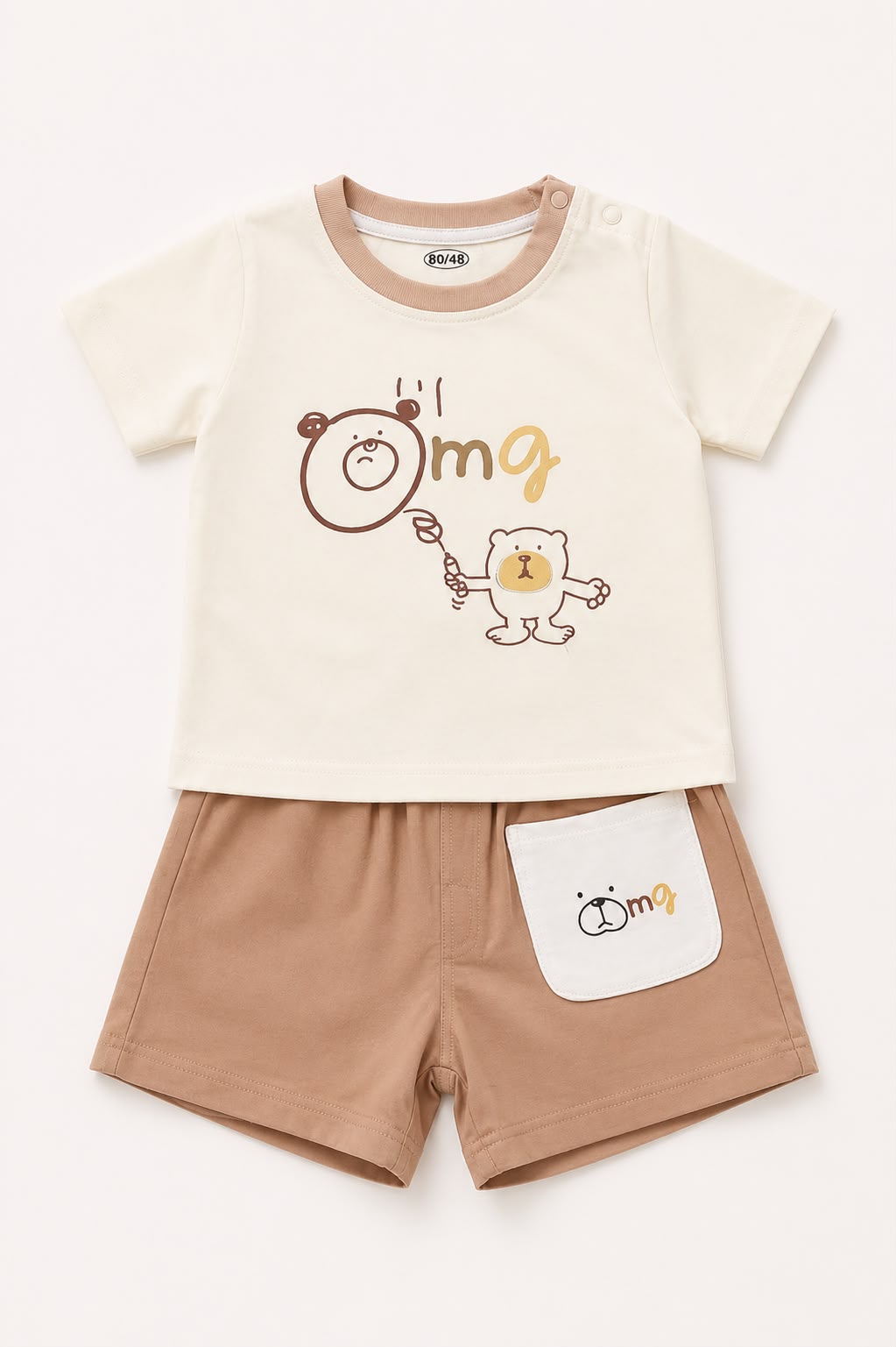 OMG Print Baby Summer Outfit (2-Piece Set)beige