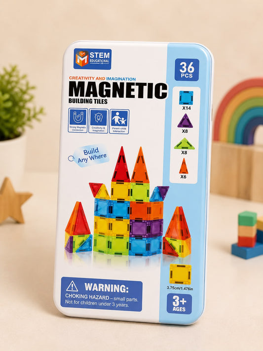 Compact Magnetic Tiles Travel Set with Metal Storage Box – 36, 42 & 56 Pieces