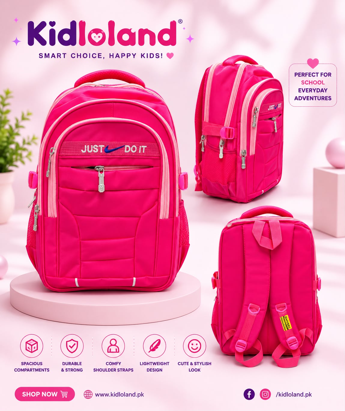 Premium Pink School Backpack (17-18")