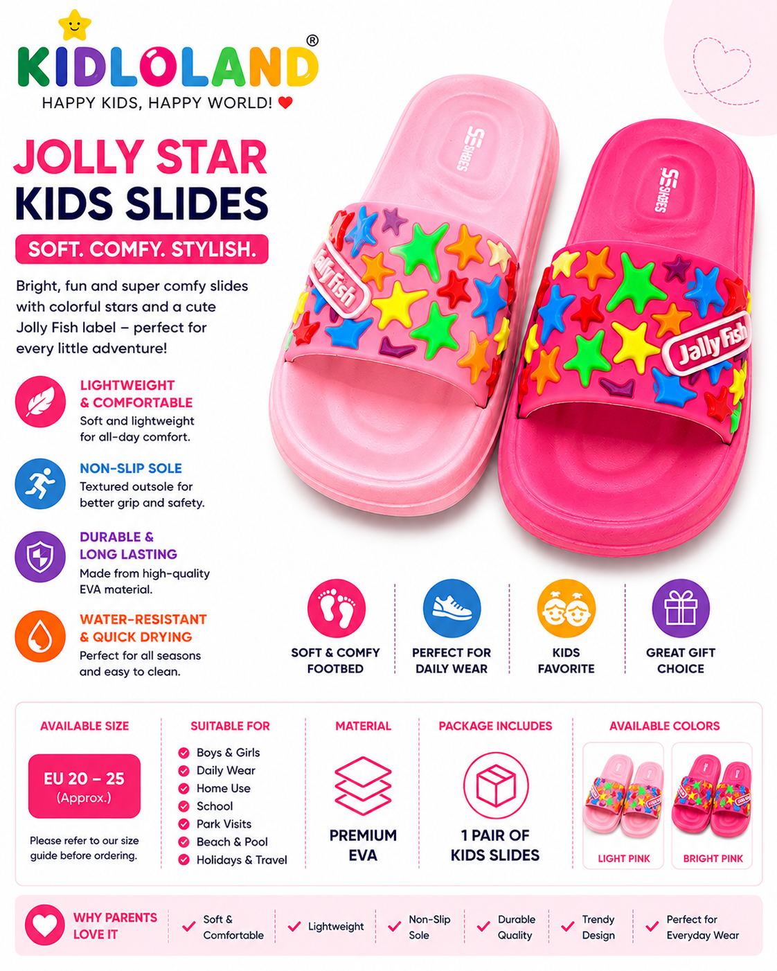 Jolly Star Kids Slipper (Bright Pink/Light Pink)