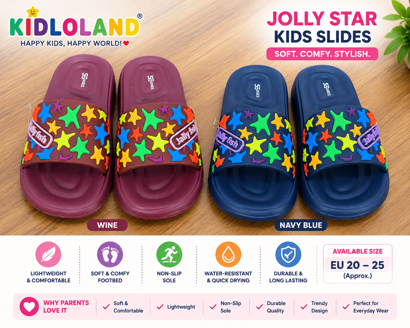 Jolly Star Kids Slippers (Wine / Navy Blue)