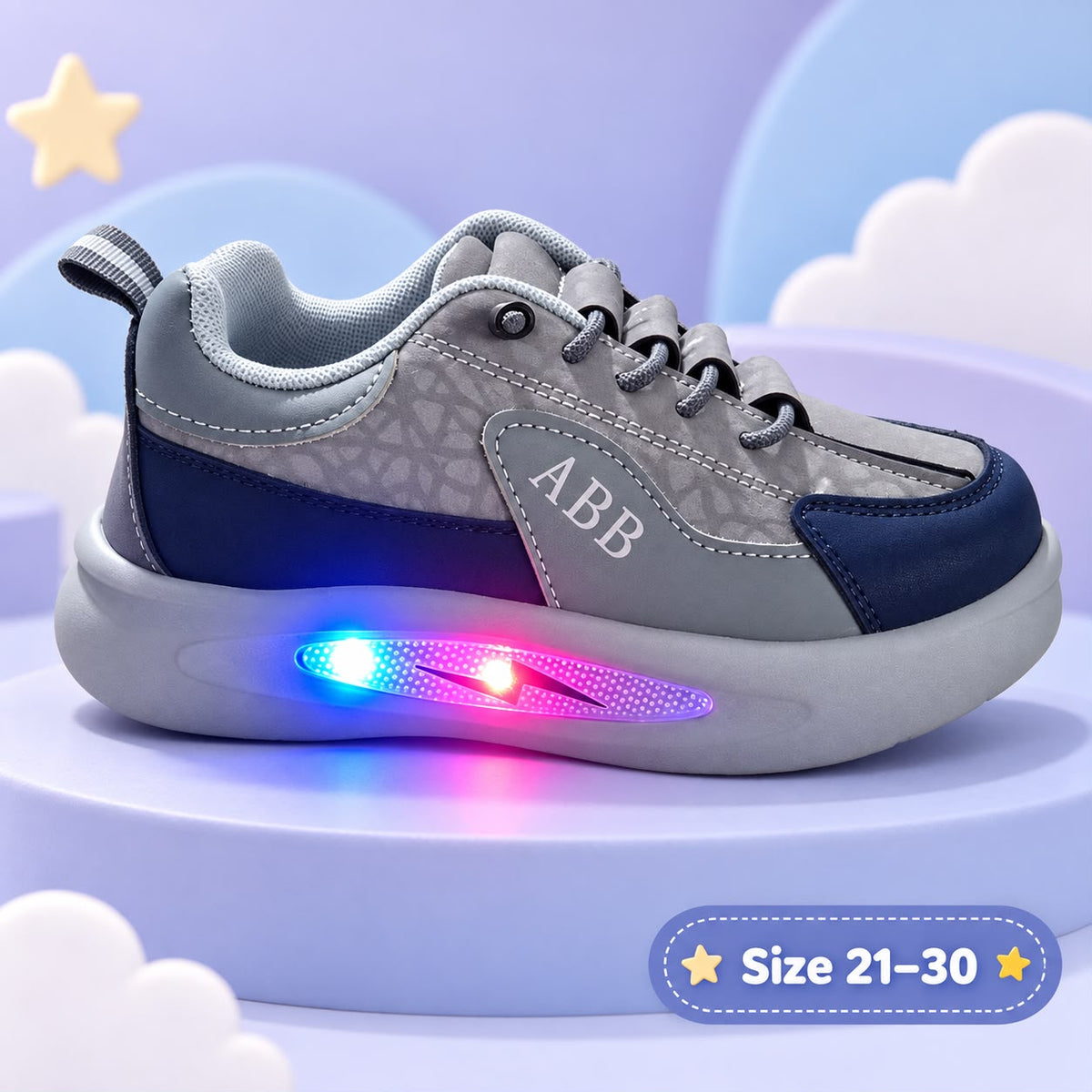 ABB light-up kids shoes in grey and blue