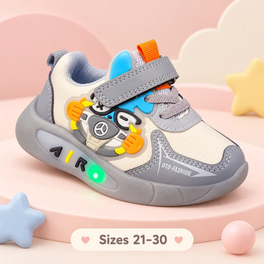 Grey Little Racer kids' light-up sneakers, sizes 21–30