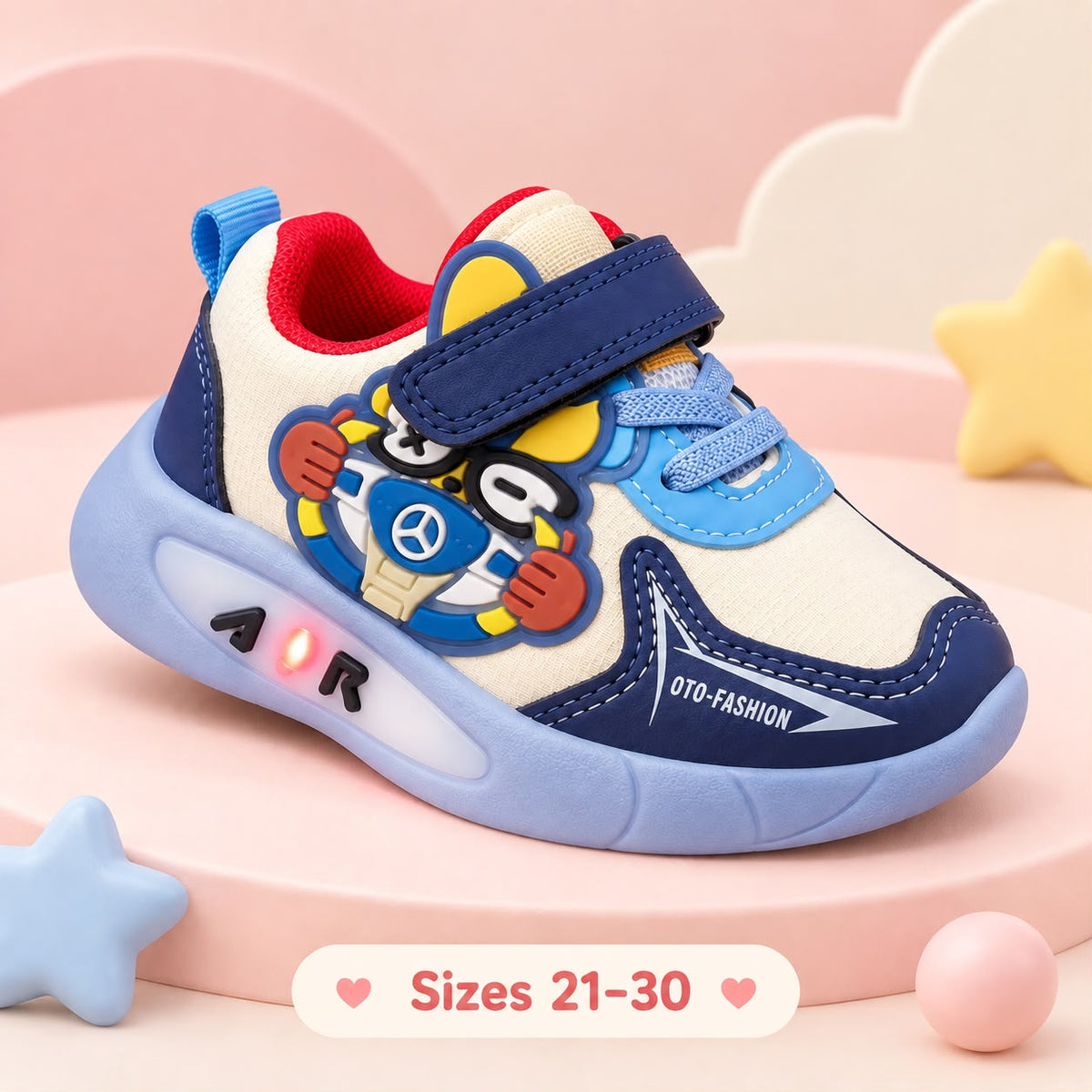 Navy blue Little Racer kids' light-up sneakers, sizes 21–30