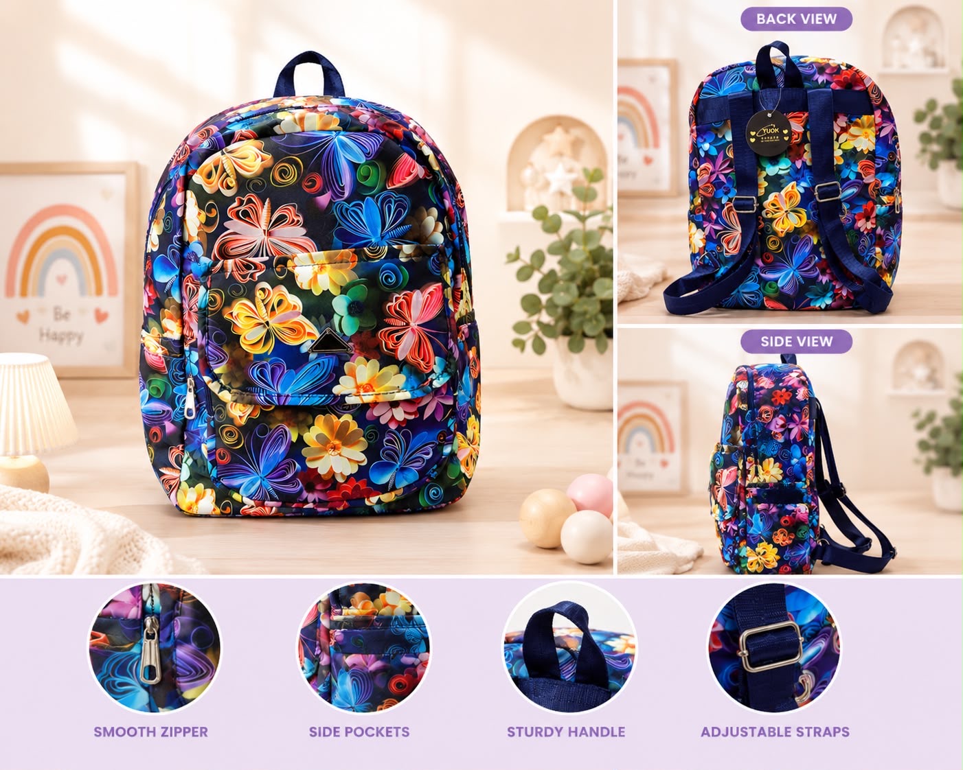 Kids Butterfly Print School Backpack