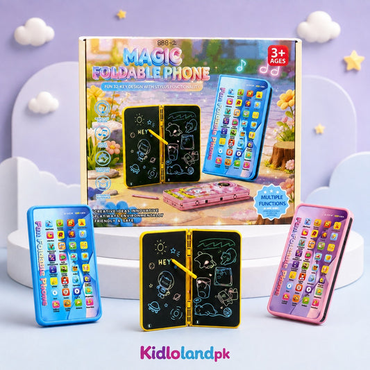 2-in-1 Magic Foldable Musical Phone with Dual LCD Drawing Board – 32 Keys