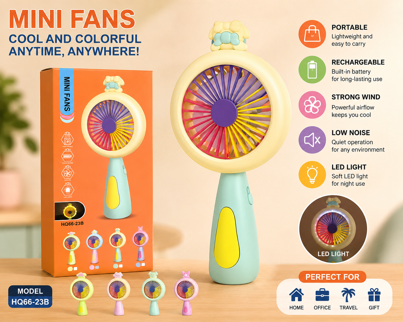 🌈 Mini Rechargeable Hand Fan