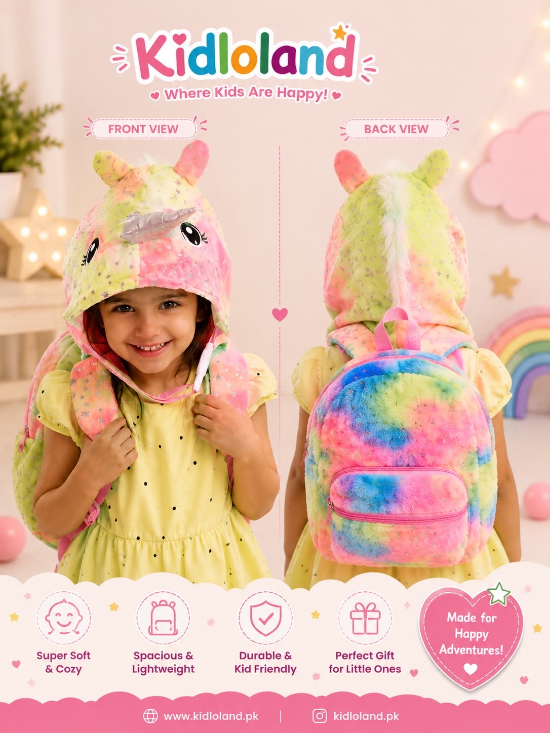 Rainbow Unicorn Plush Backpack with Cap🦄
