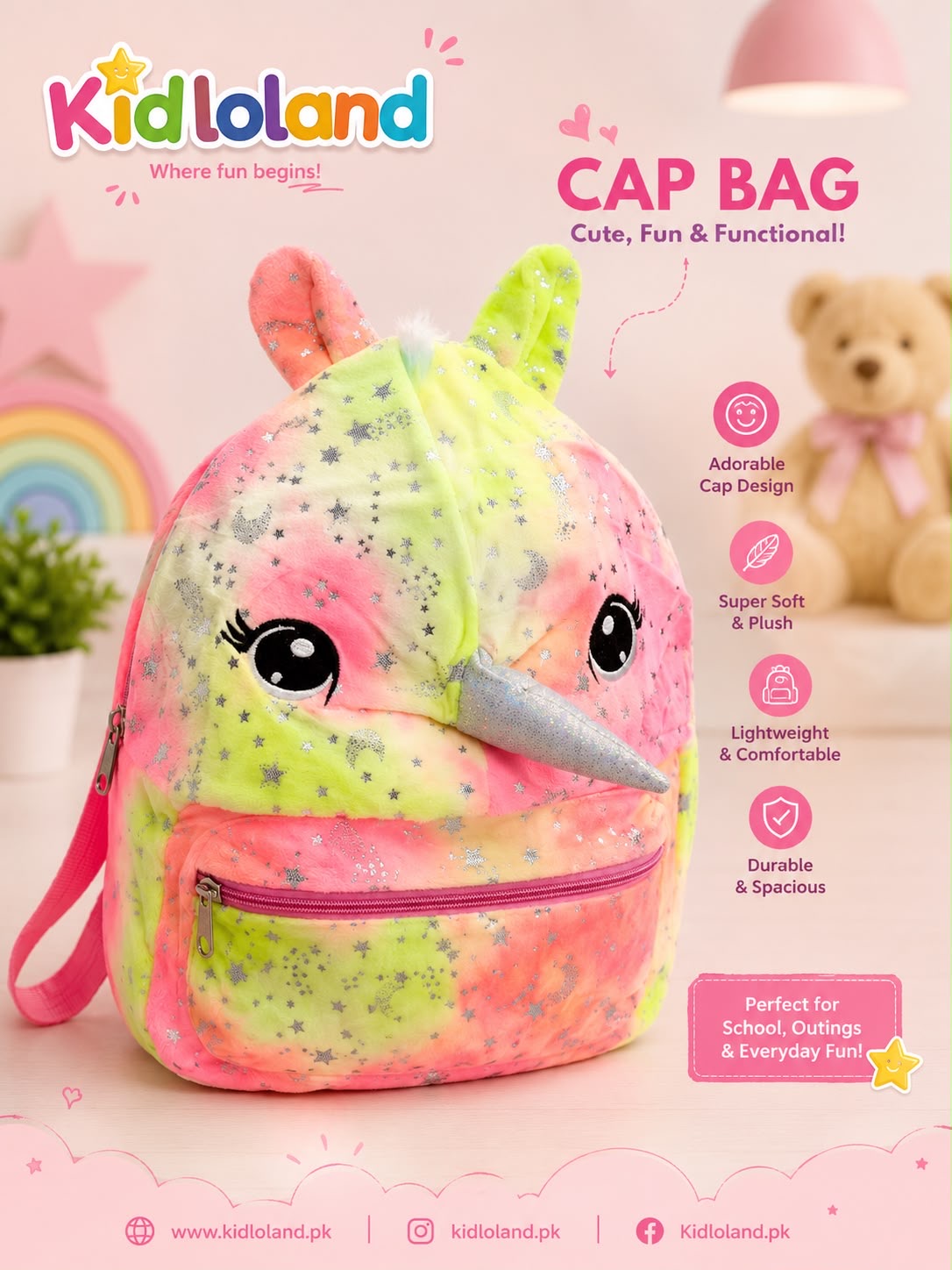 Rainbow Unicorn Plush Backpack with Cap🦄