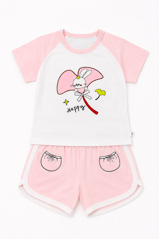 Bunny Print Baby Girls Summer Outfit (2-Piece Set)