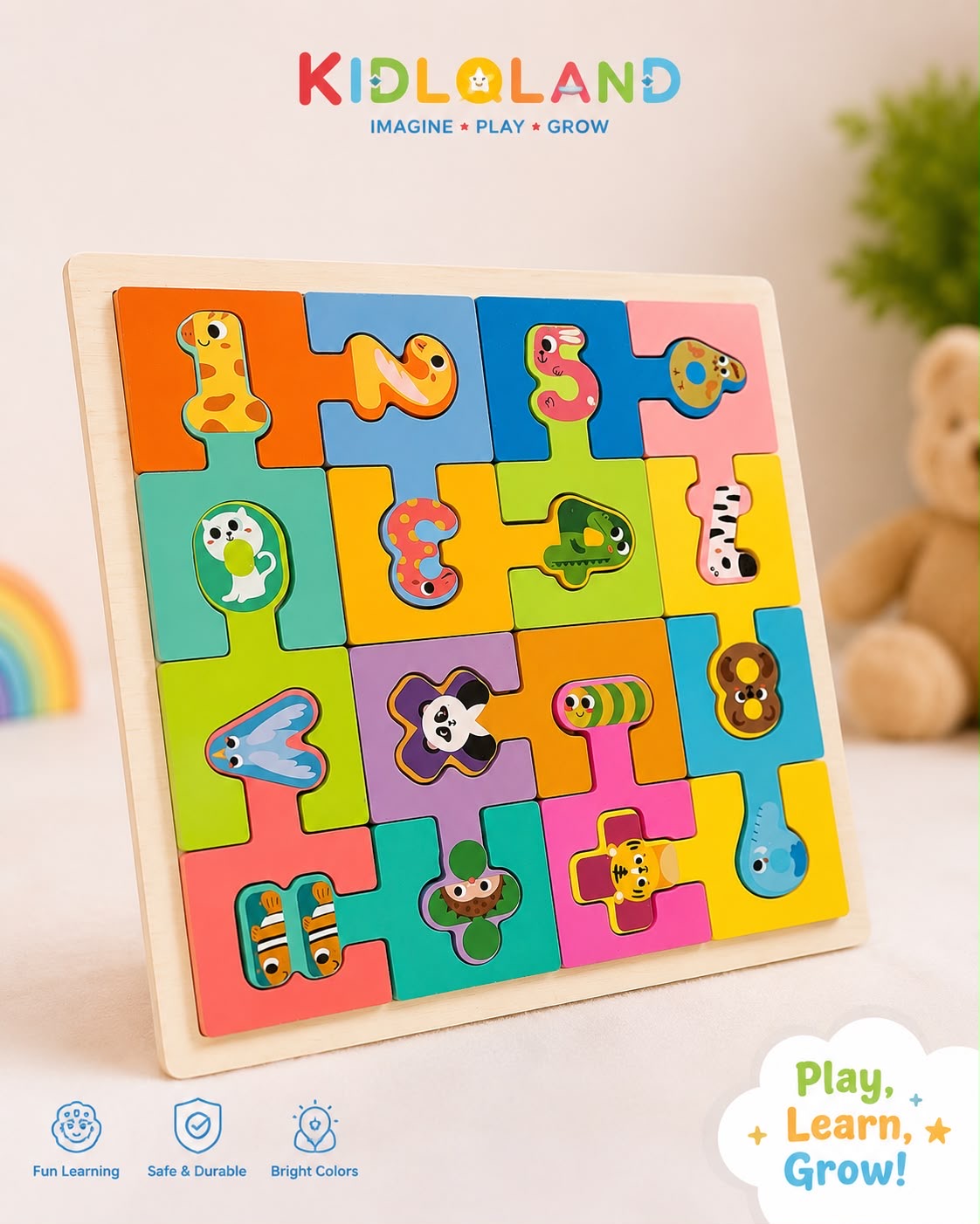 Wooden Number Puzzle Board (1–12)