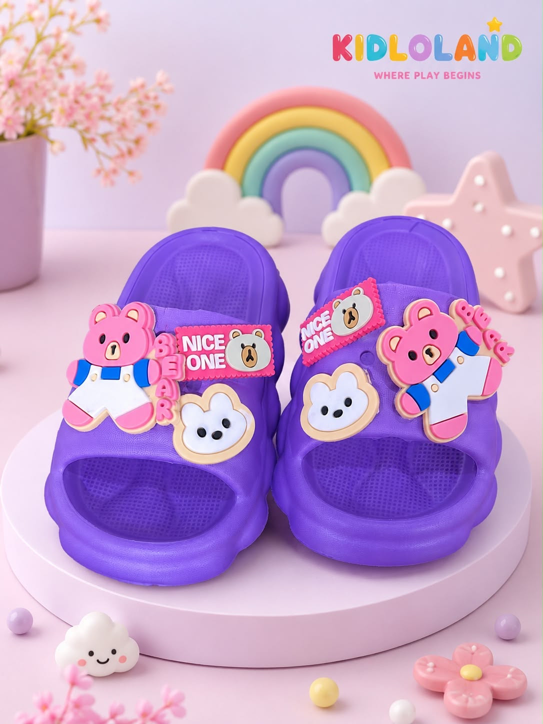 Cute Bear Kids Slippers (Pink/Purple)