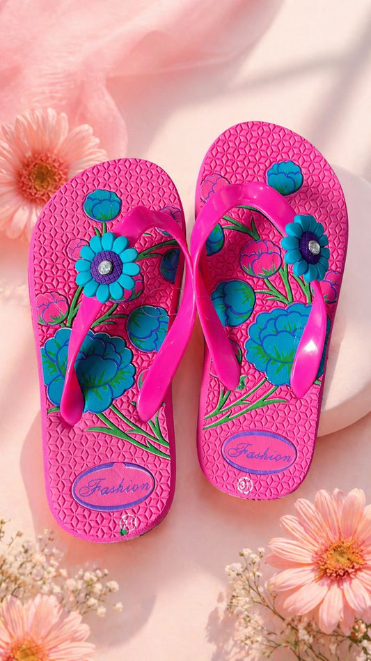 Girls Pink floral Slippers