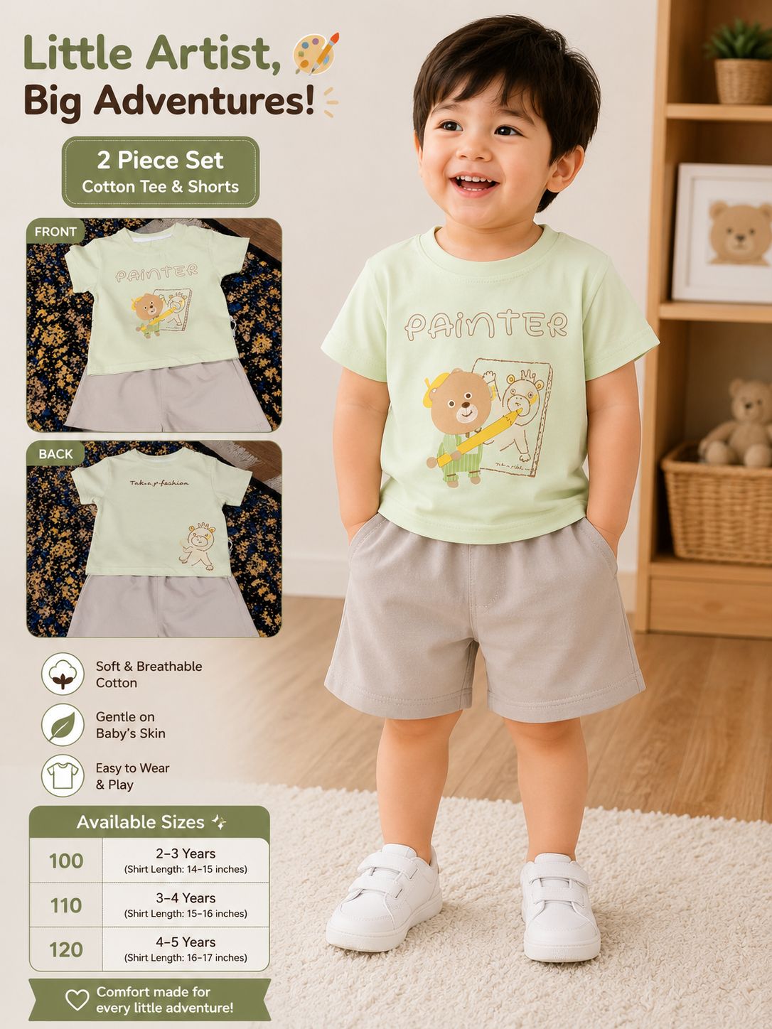 Little Artist L.green2 Piece Cotton Set