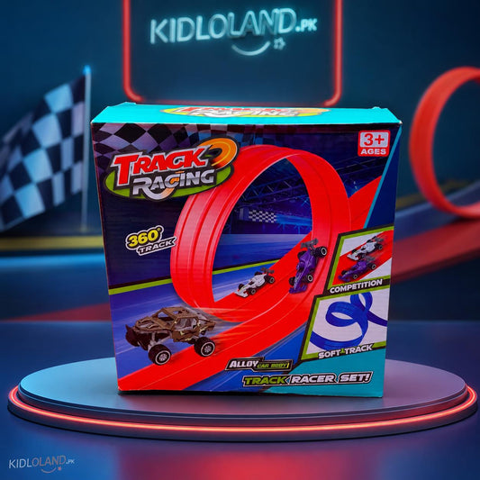 Track Racing 360° Loop Stunt Track Set – Alloy Car Body Racer Set with Soft Flexible Track
