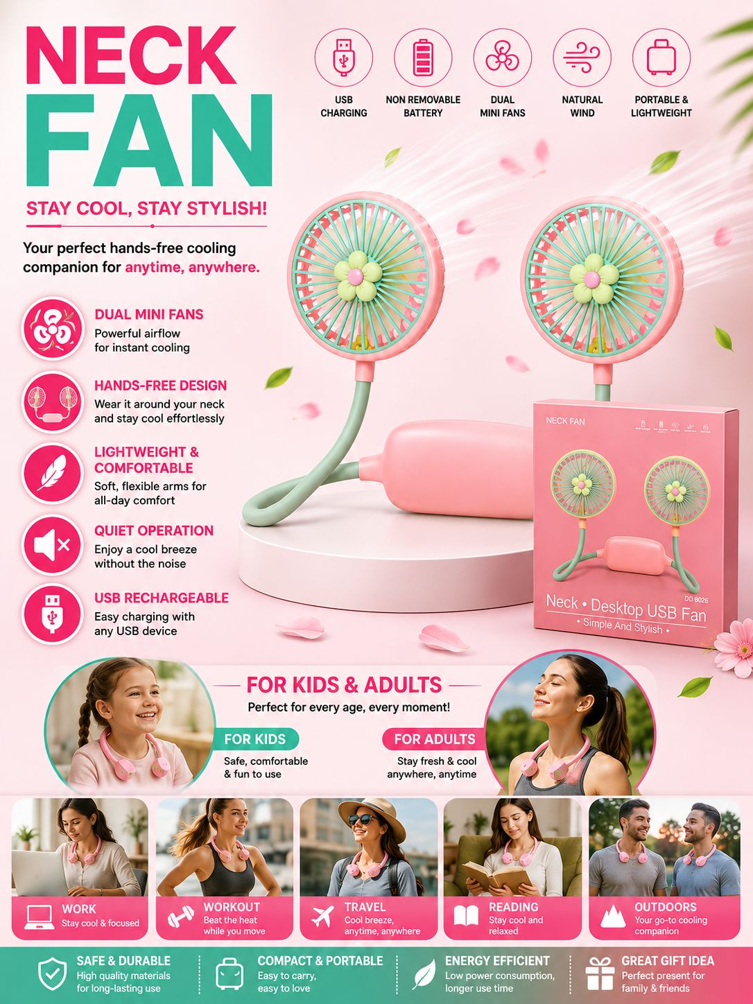 🌸 Portable Neck Fan