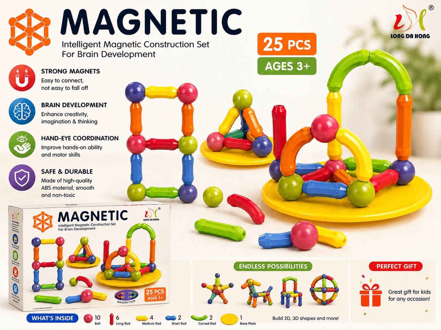 Magnetic Construction Building Set – 25 PCS 🌈