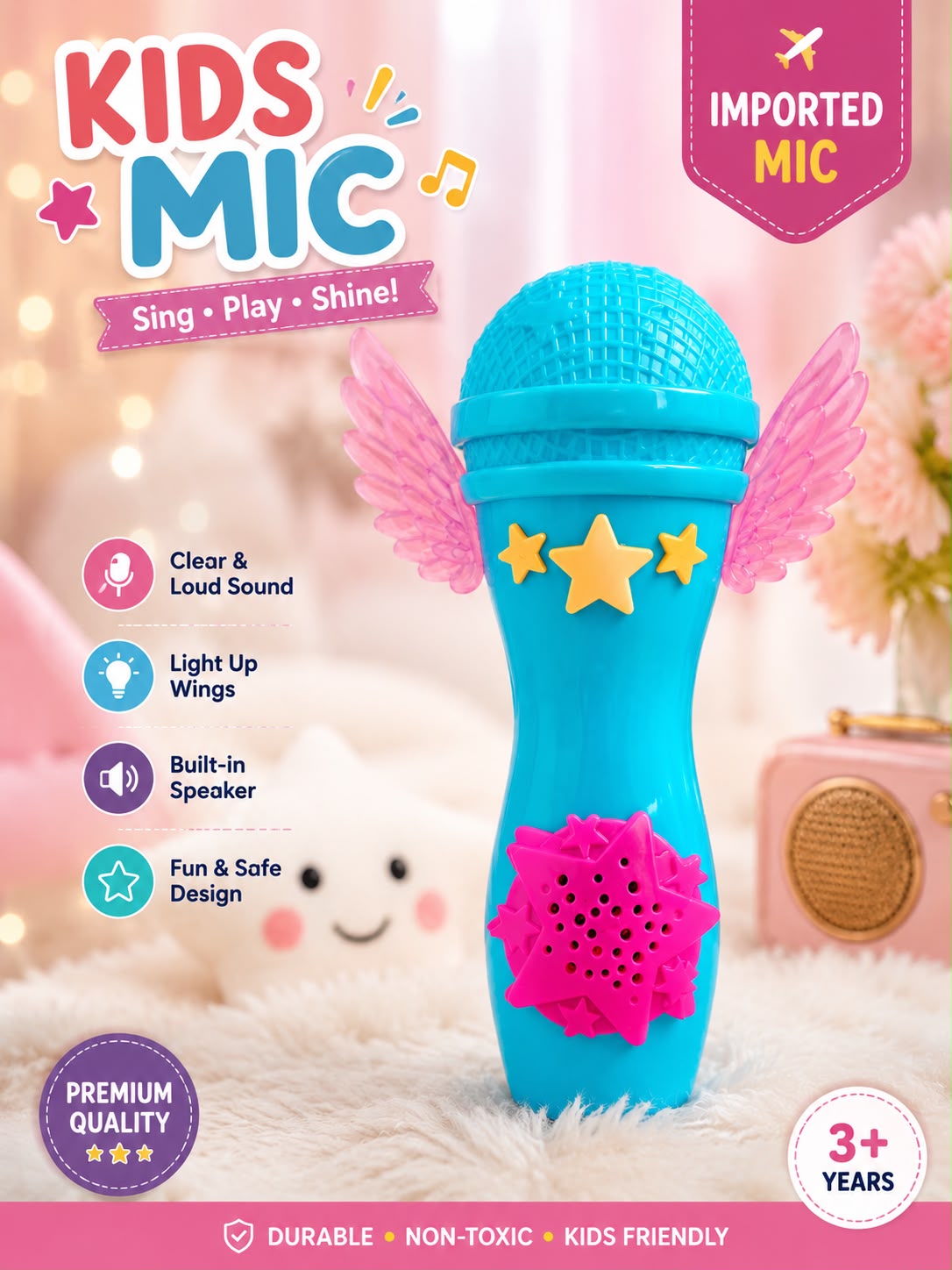 🎤 Kids Light-Up Singing Microphone (Imported)