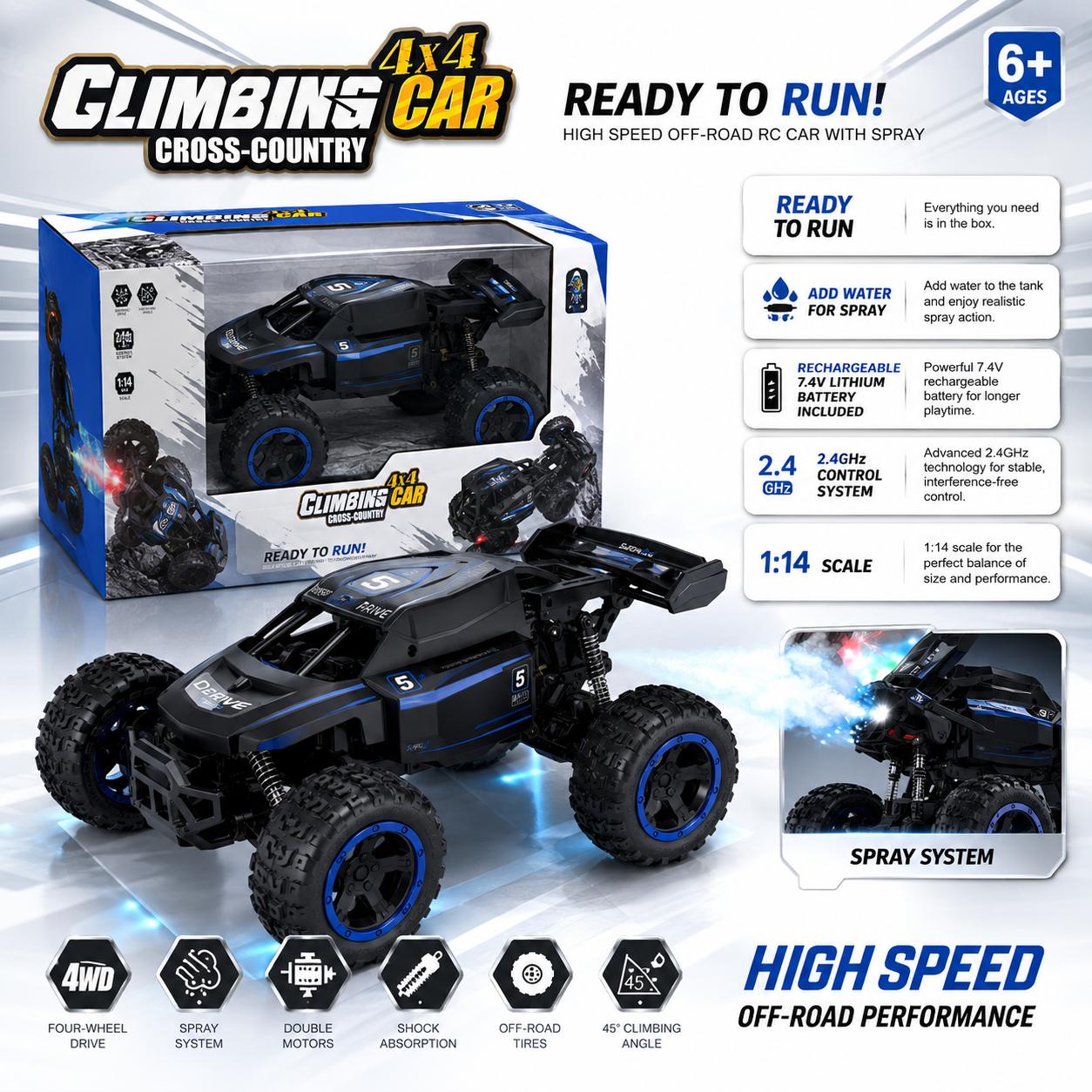 🚙 4x4 RC Climbing Cross-Country Spray Car