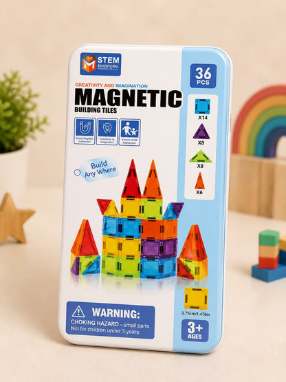 Compact Magnetic Tiles Travel Set with Metal Storage Box – 36, 42 & 56 Pieces