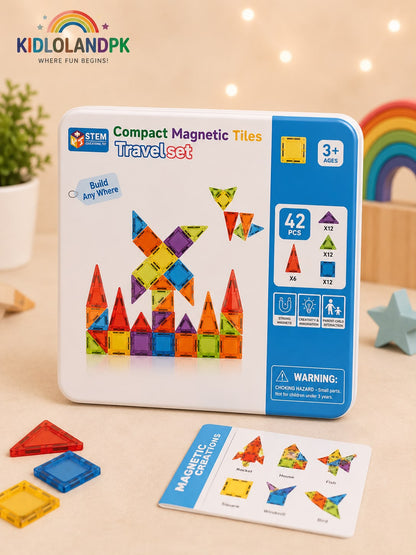 Compact magnetic tiles; this bundle includes the 42-piece set