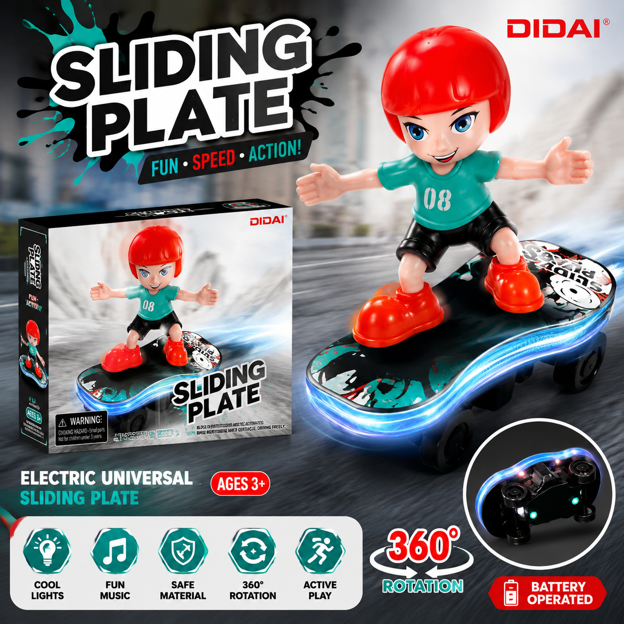 🛹 Sliding Plate – Electric Stunt Skateboard Toy