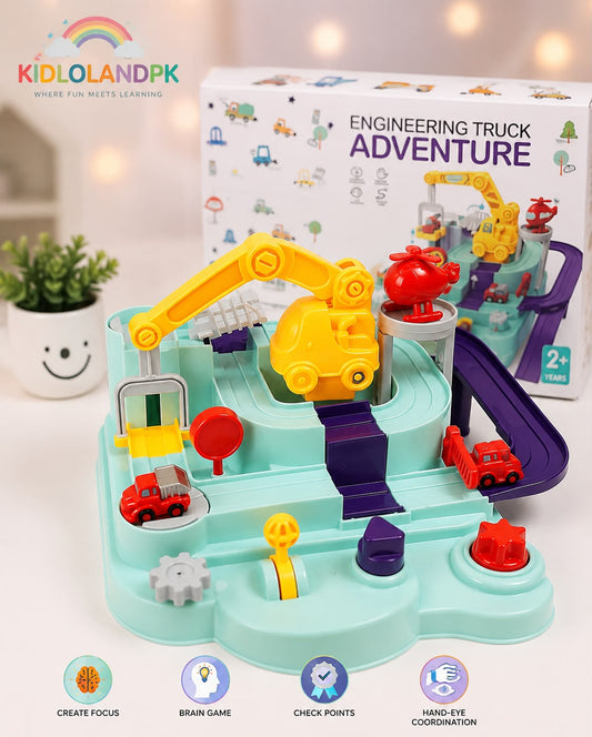 Engineering Truck Adventure Interactive Track Game with Crane & Vehicles