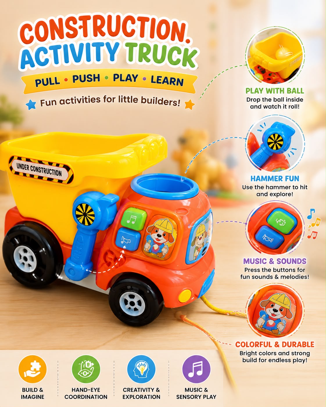 Construction Activity Truck – Pull, Push, Play & Learn!