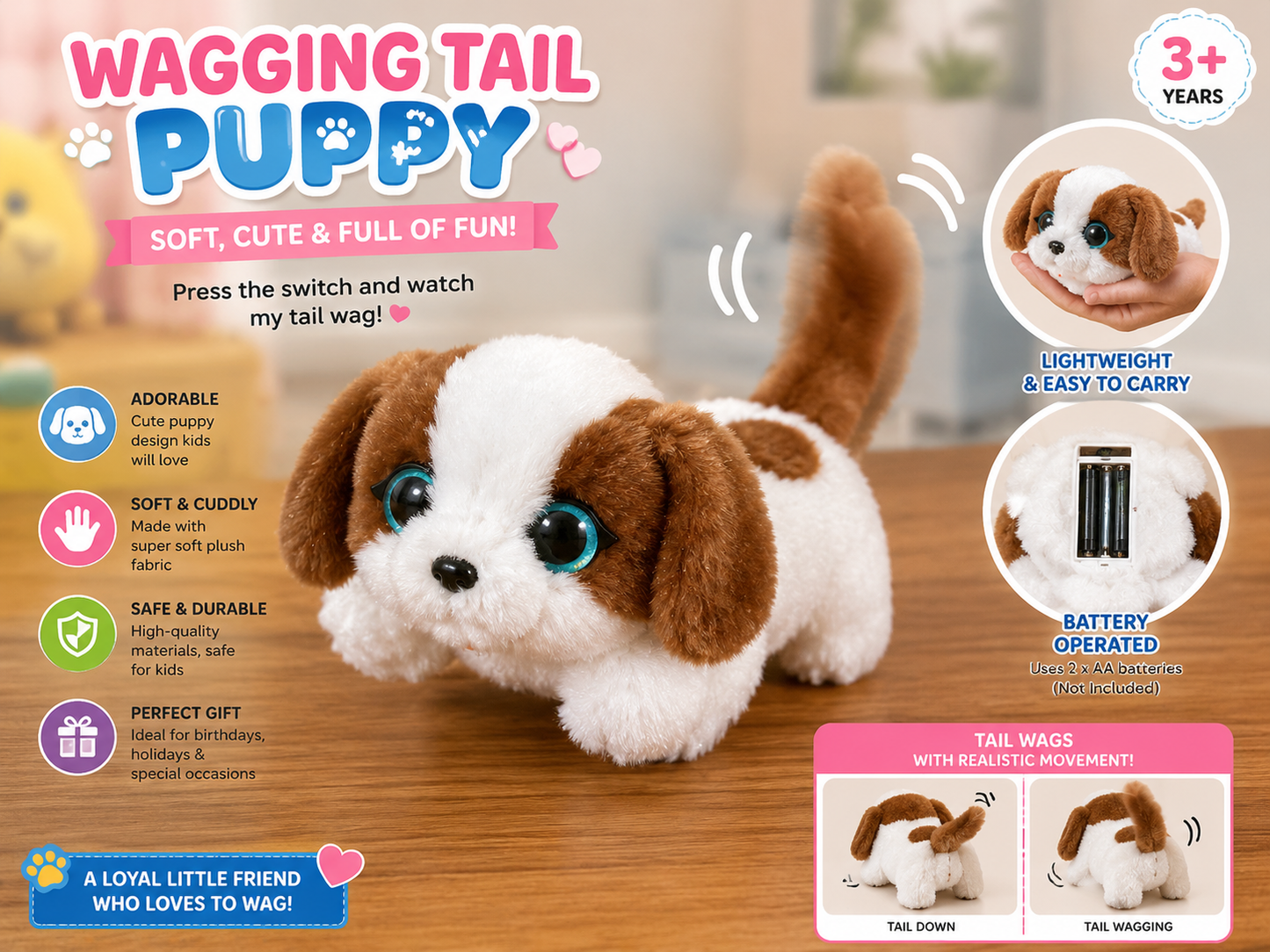 Interactive Wagging Tail Plush Puppy