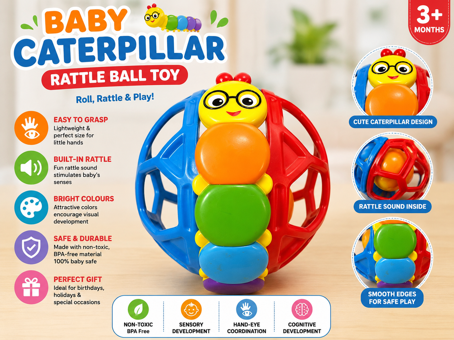 Baby Caterpillar Rattle Ball Toy