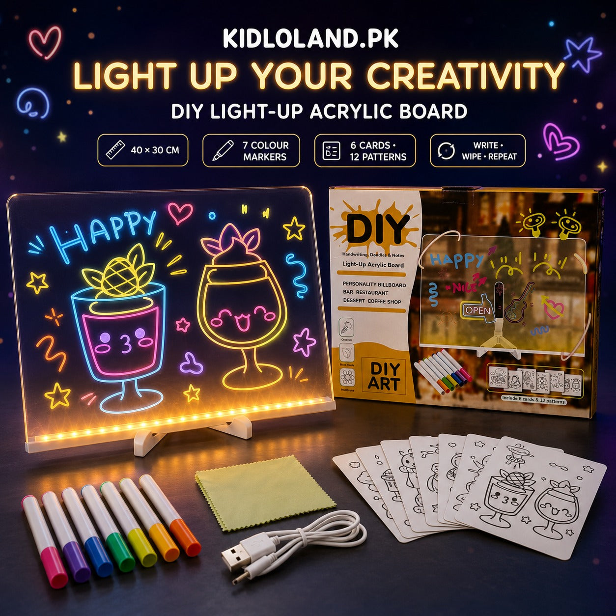 DIY Extra Large Lamp Light-Up Acrylic Board (40 × 30 cm)