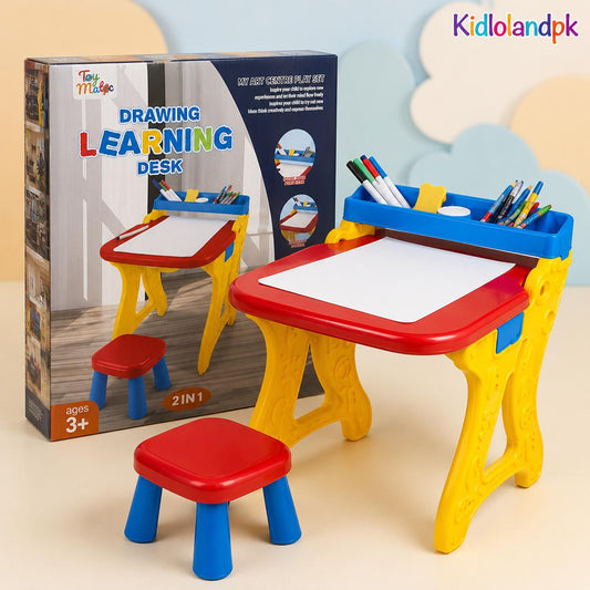 2-in-1 Drawing & Learning Desk with Magnetic Artboard and Stool