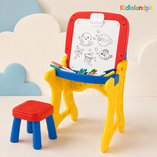 2-in-1 Drawing & Learning Desk with Magnetic Artboard and Stool