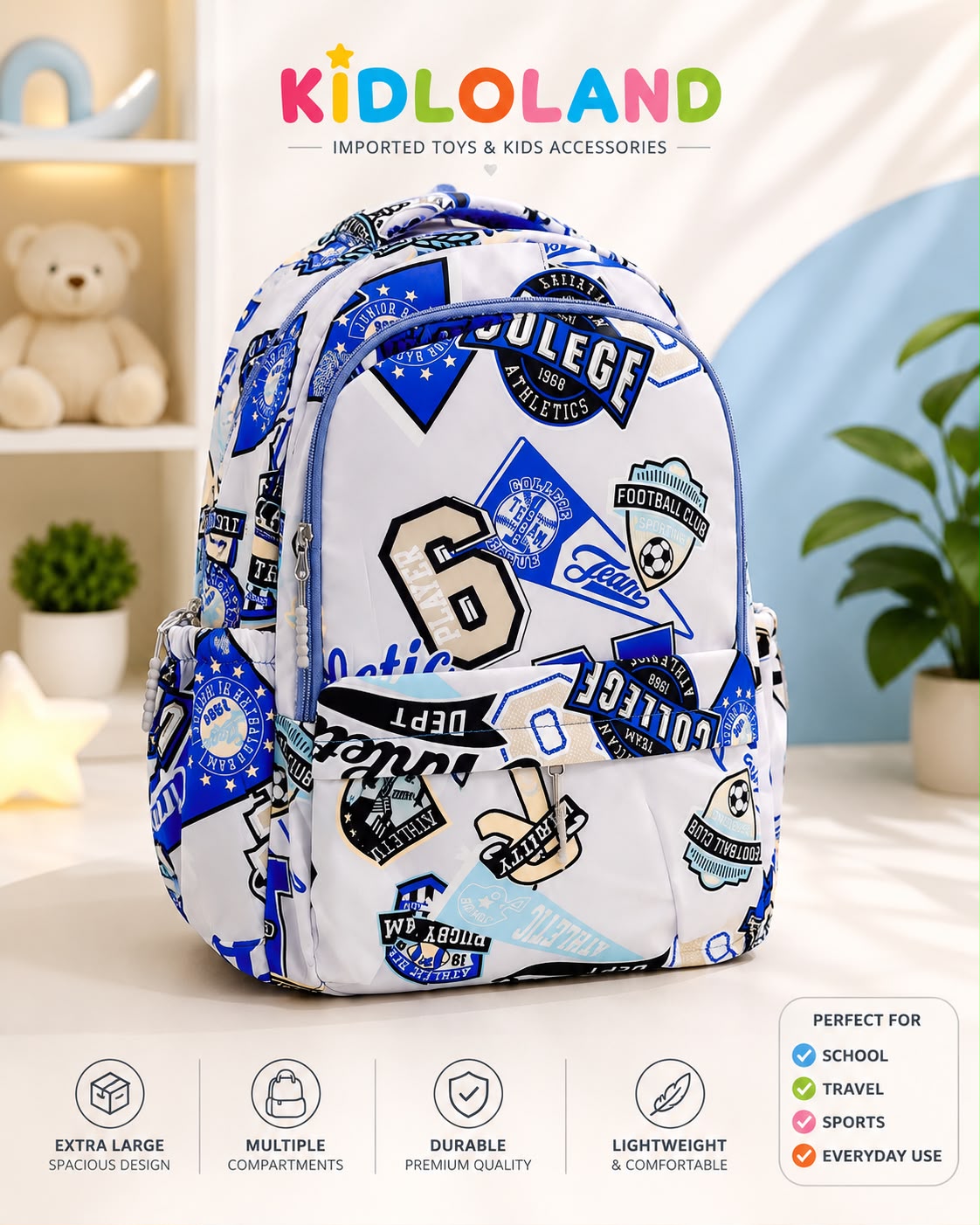 Premium Imported football league bagpack blue (17-18")