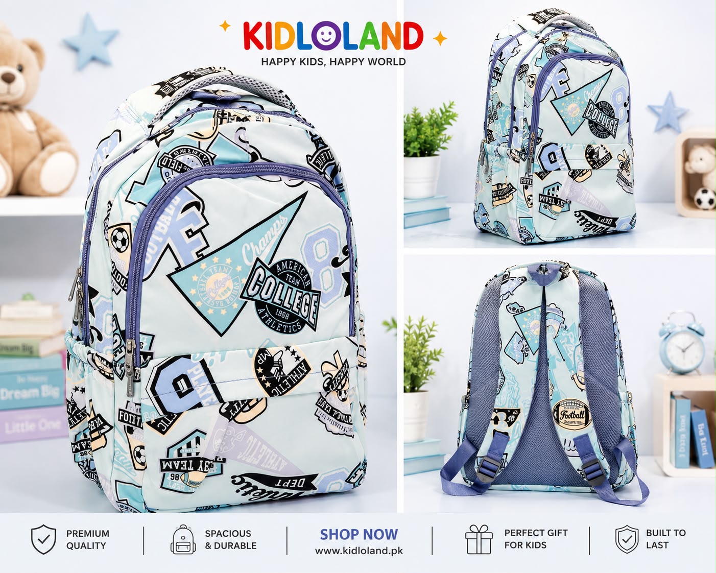 Premium Imported football league bagpack b.gray (17-18")