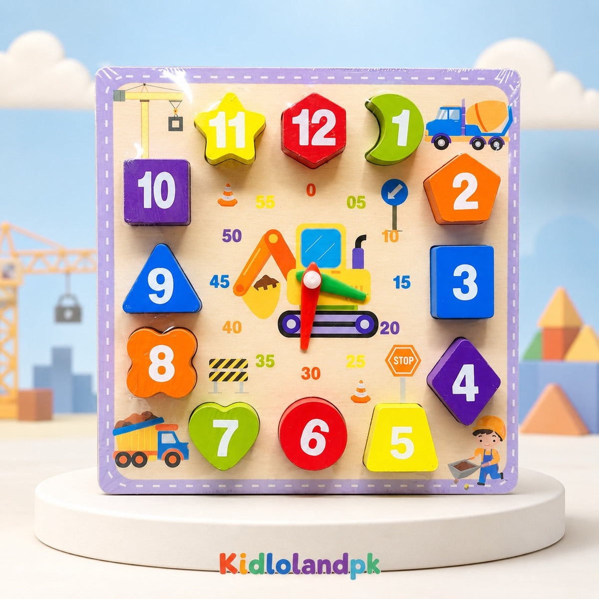 Wooden Numbers, Shapes & Clock Learning Puzzle Board