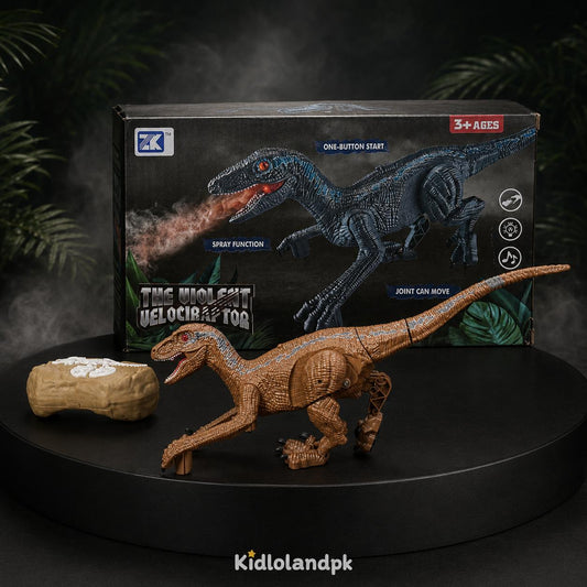 Battery-Operated Walking Velociraptor Dinosaur with Mist Spray, Lights & Sound