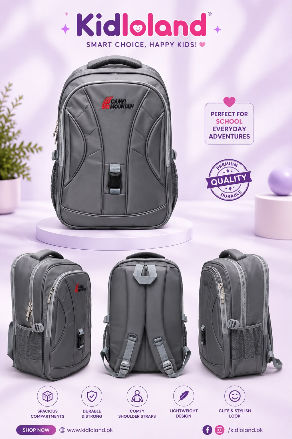 🎒 Premium Imported Grey School Bagpack