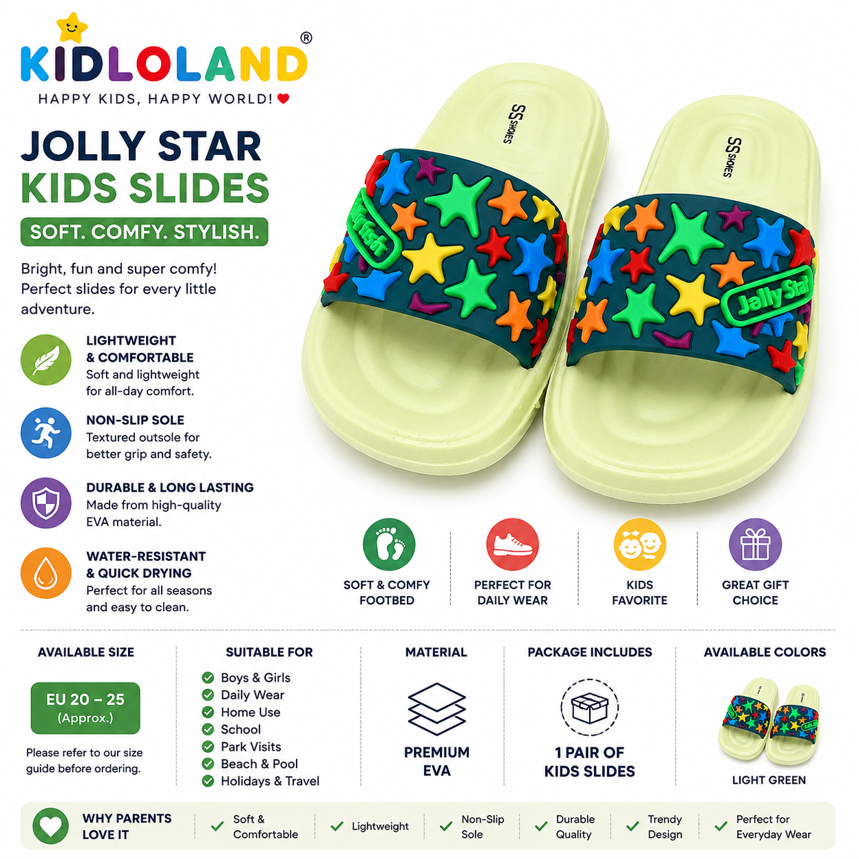 Jolly Star Kids Slippers (Skin/green)