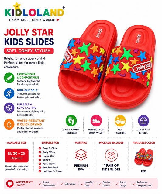 Jolly Star Kids Slippers (Red)