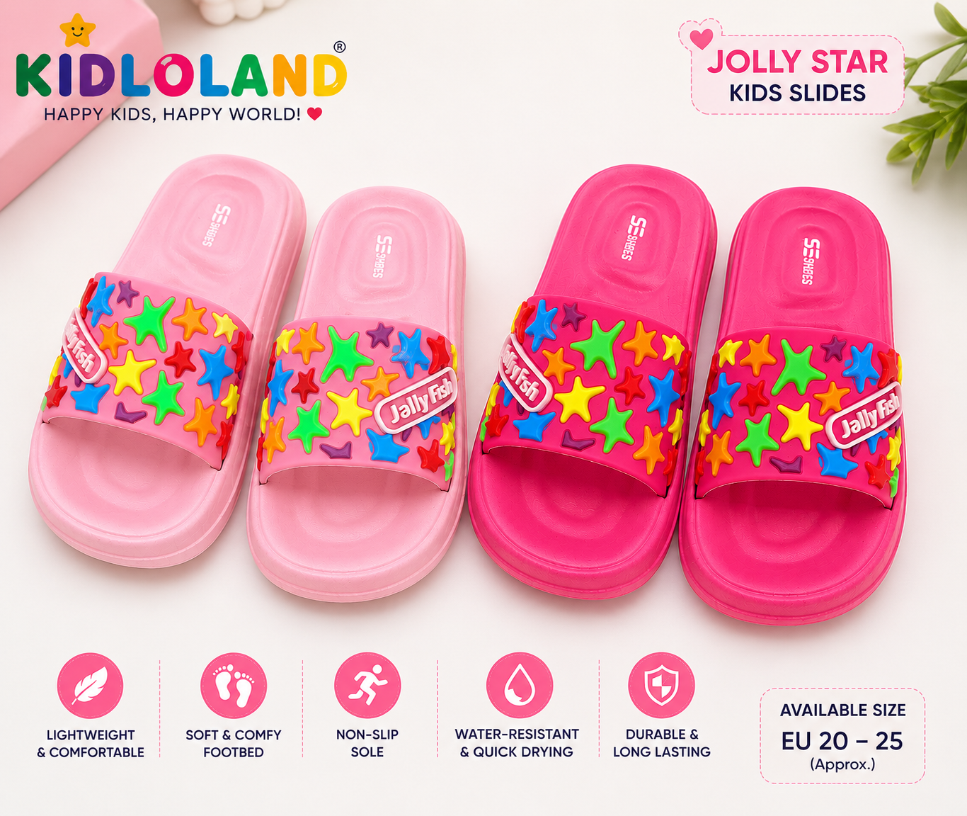 Jolly Star Kids Slipper (Bright Pink/Light Pink)