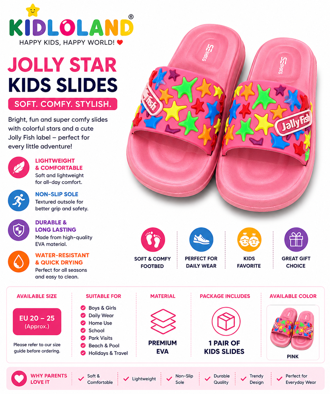 Jolly Star Kids Slipper (Bright Pink/Light Pink)