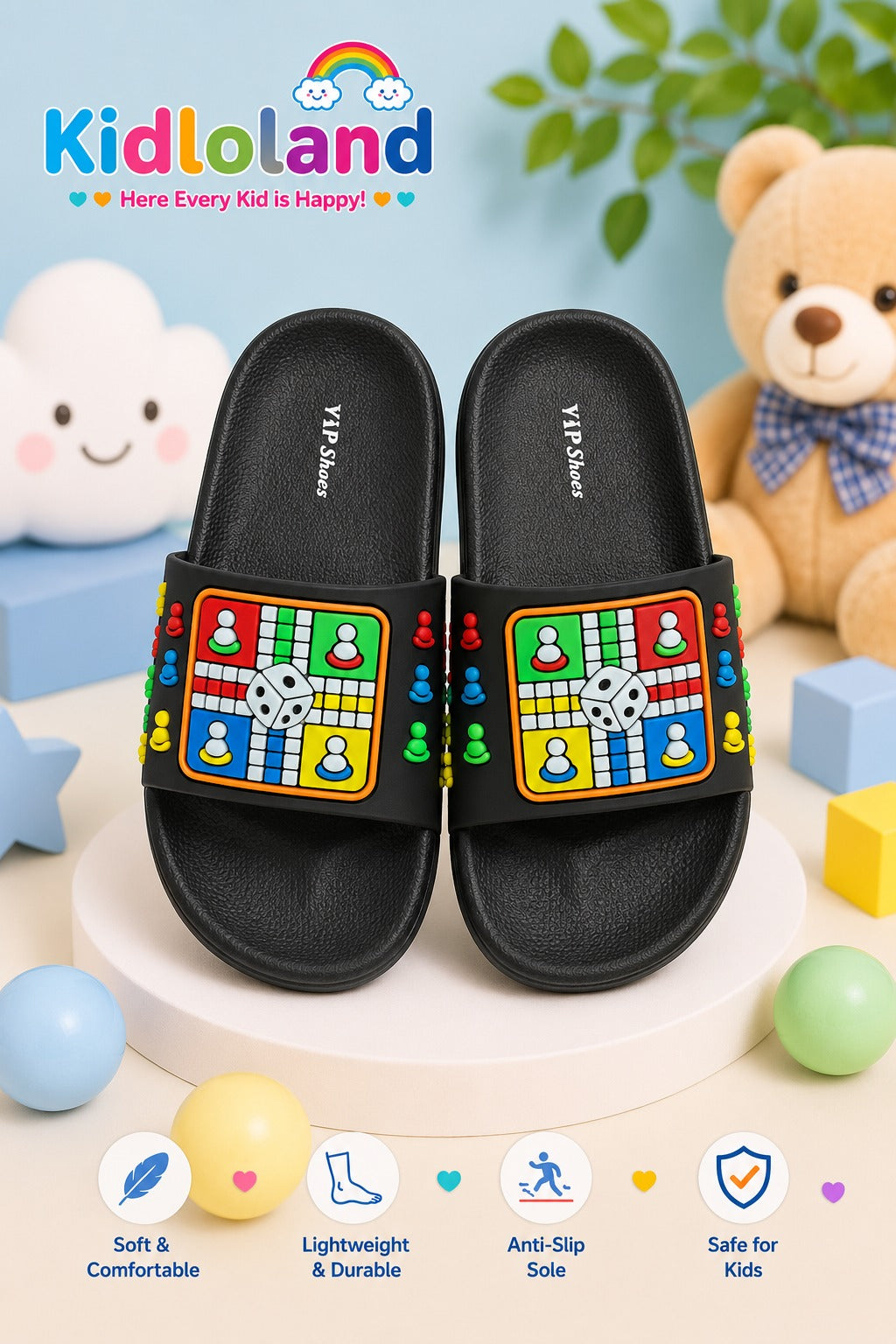 Ludo black/blue/Red Kids Slippers