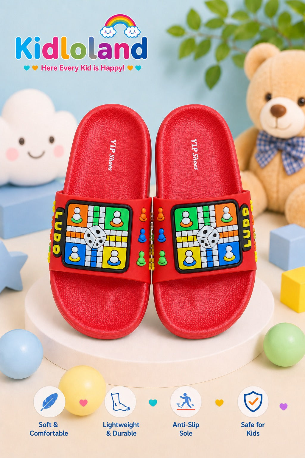Ludo black/blue/Red Kids Slippers