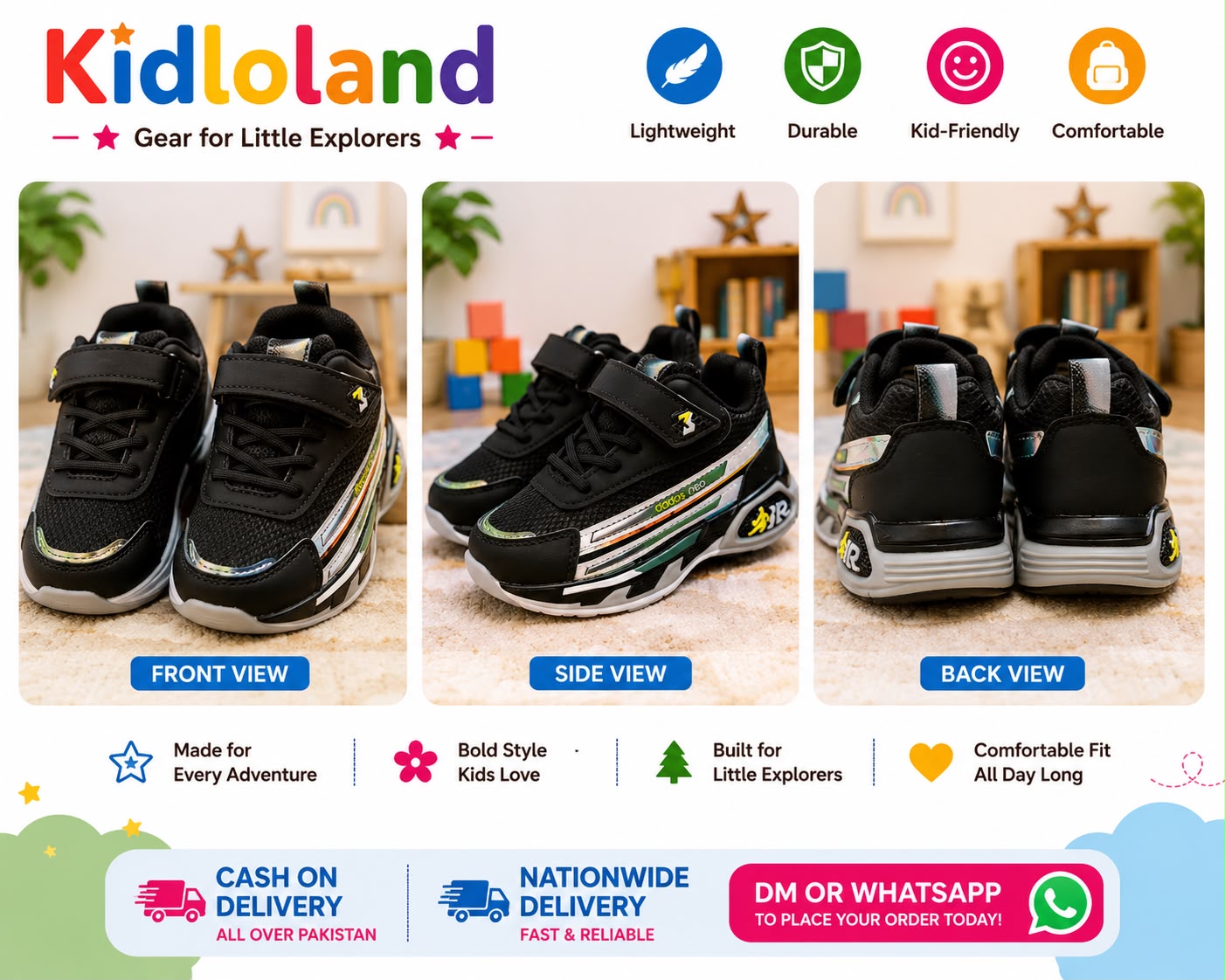 Imported Kids Black Air Sneakers(j63) (CG-03)