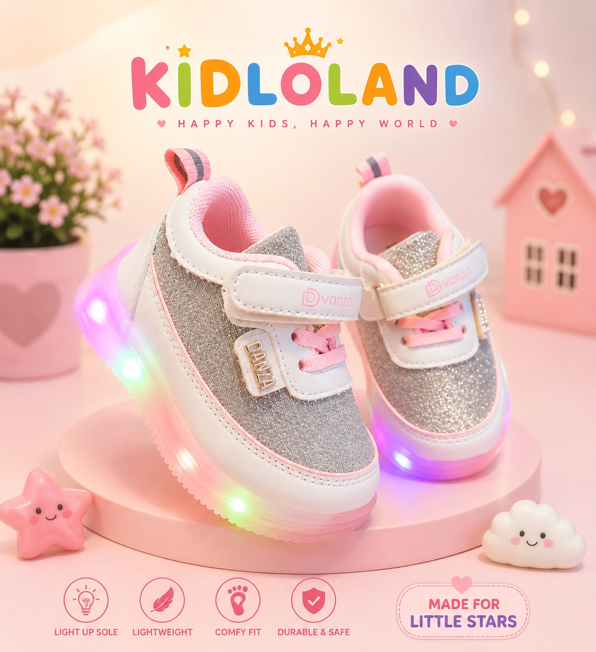 Imported Kids LED Light-Up Sneakers (Glitter Collection) (3988)